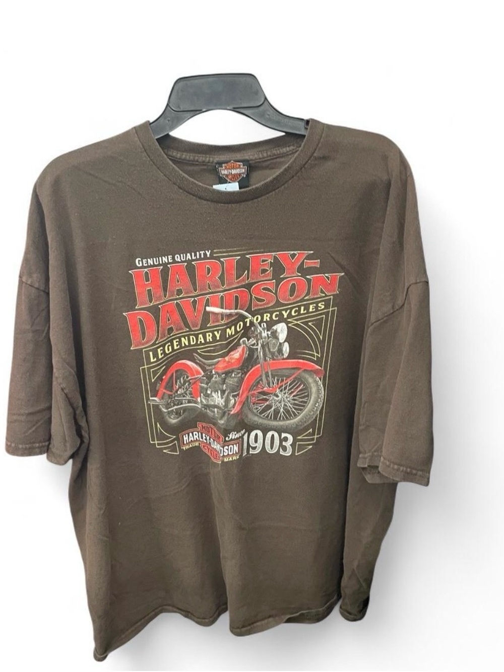 Harley-Davidson Brown Short Sleeve Tee with Red Motorcycle Graphic